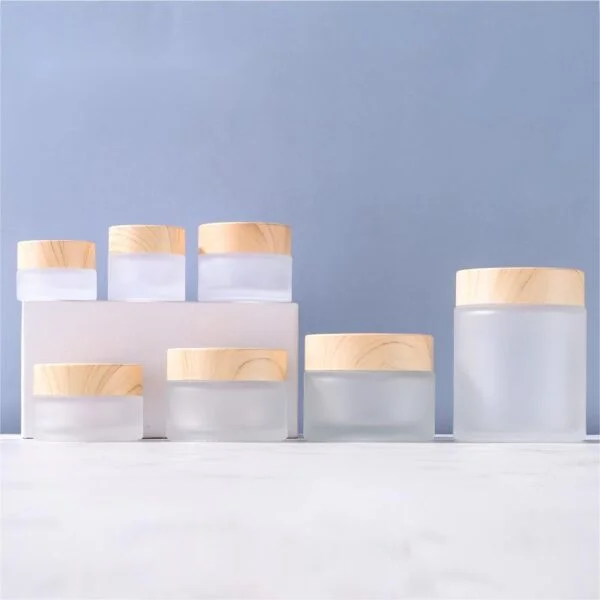 Glass Jars with Wooden Effect Lids Cosmetic Packaging Supplier - Image 2
