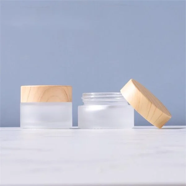 Glass Jars with Wooden Effect Lids Cosmetic Packaging Supplier - Image 4