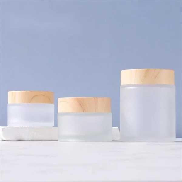 Glass Jars with Wooden Effect Lids Cosmetic Packaging Supplier - Image 3